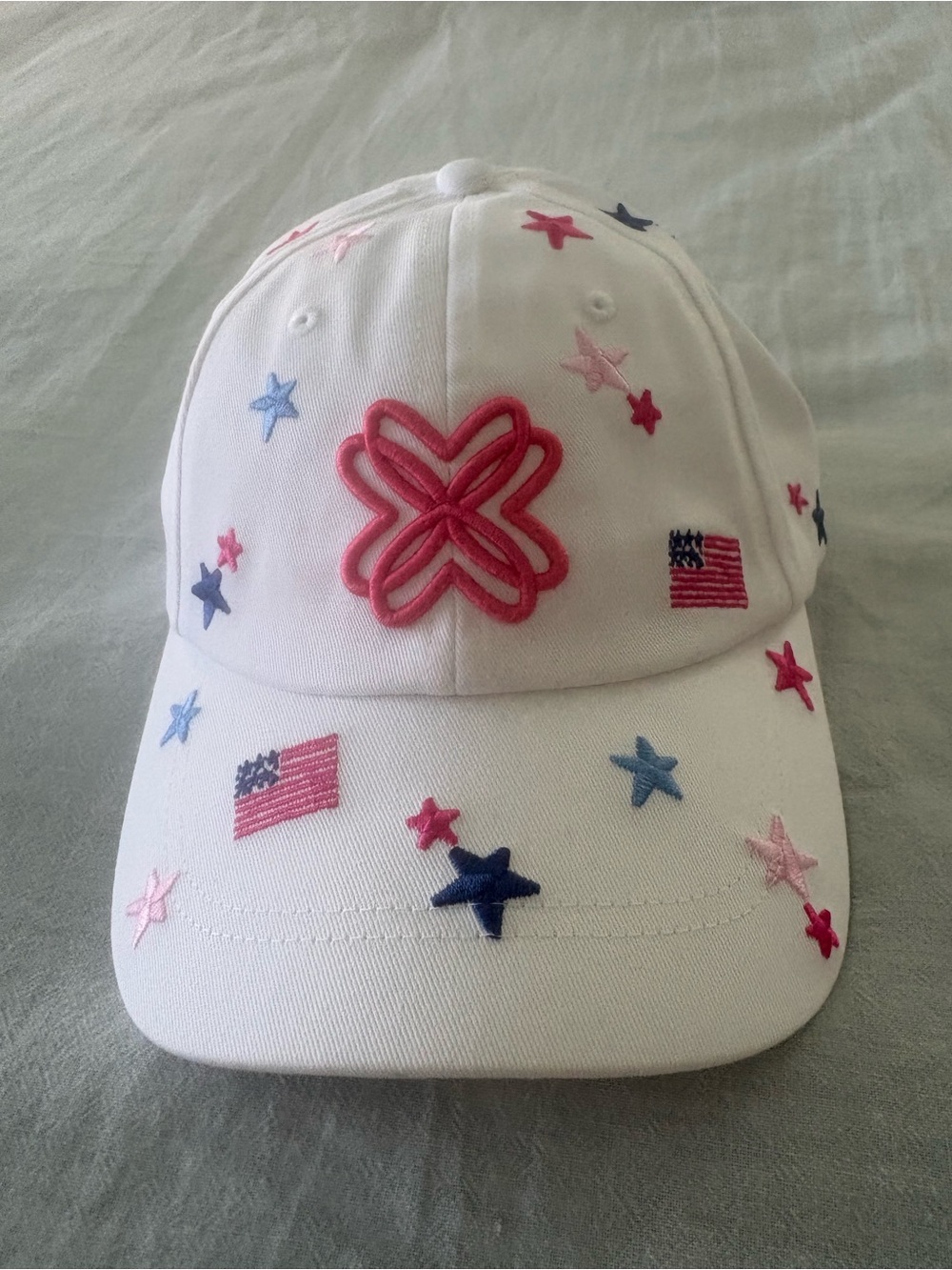 Lilly Pulitzer White Baseball Cap with Pink & Blue Embroidery